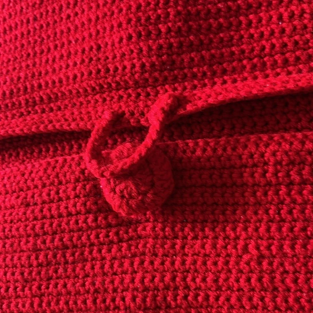 Hand Crafted Patriotic Red Knit Throw Pillow Cover 18 x 18 Hand Crochet Heirloom